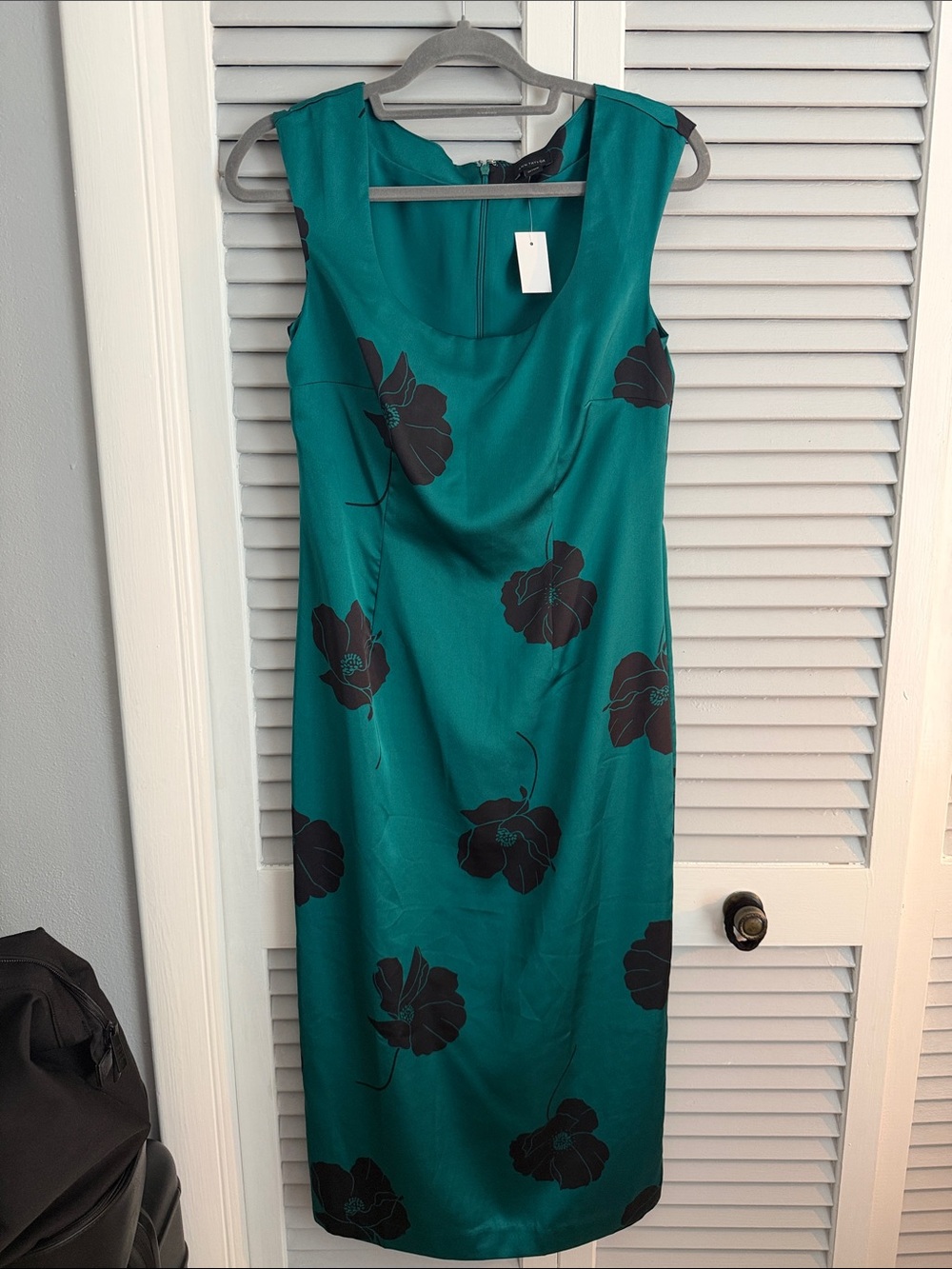 Ann Taylor Teal Sheath Dress with Black Floral Print